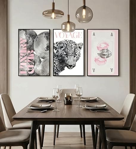 3PCS Pink Fashion Leopard Print Wall Art,Pink Black White Trendy Girly Canvas Posters,Aesthetic Pink Lip Print & Disco Ball Wall Decor for Teenage Girls' Bedrooms,University Dormitories,Apartment,Living Rooms and Dressing Rooms 12x16in Unframed thumbnail 9