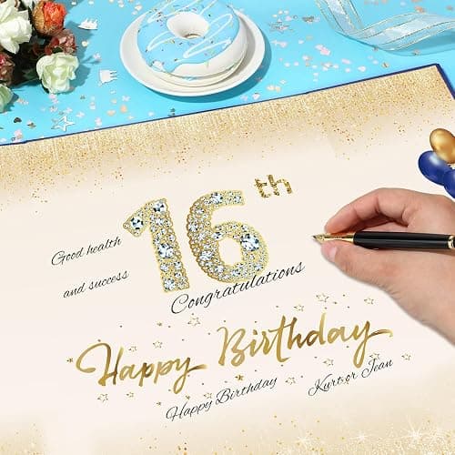 Blue 16th Birthday Decorations Guest Book Navy Blue Gold Happy 16th Birthday Card Signature Book Alternative for Boys Girls 16th Birthday Anniversary Party Supplies Favors Decor Gift Greeting 16 Years thumbnail 4