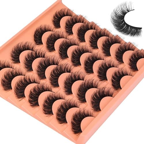 Short Lashes Natural Look False Eyelashes Thick Volume Faux Mink Lashes Pack Wispy Strip Fake Eyelashes Cat Eye Lashes that Look Like Extensions 14 Pairs thumbnail 4