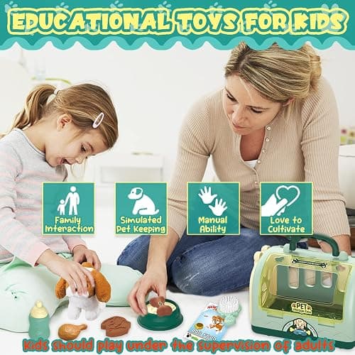 TEUVO Pet Care Play Set Robot Dog Toys for Kids, 12Pcs Kids Pretend Play Feeding Walk Bark Puppy Pet Toys with Interactive Electric Dog Plush & Cage, Xmas Gifts for Girls Toddlers 3 4 5 6 7 Years Old thumbnail 3