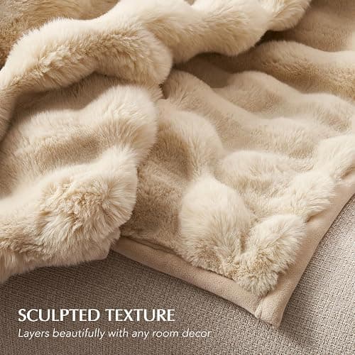 EverGrace Ultra Soft Luxury Fluffy Faux Rabbit Fur Throw Blanket, Thick Warm Bubble Throw for Bed, Cozy Plush Reversible Blankets for Couch, Chair, Sofa, Cream, 60x80 Inches thumbnail 6