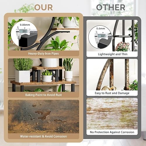 Plant Stand Indoor with Grow Lights - 62" Tall Plant Shelf, Lighted Corner Plant Stands for Indoor Growing, 8 Tiered Large Flower Holder, S-Shaped Decorative Rack for Living Room, Black, Patent Design thumbnail 8
