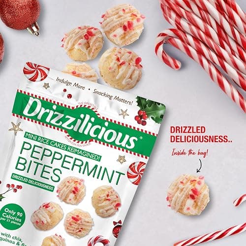 Drizzilicious Mini Rice Cakes - Rice Crisps, Healthy Snack for Adults and Kids, Flavored Rice Cakes, Vegan, Gluten Free, Only 90 Calories Per Serving - Peppermint, 4 oz (Pack of 2) thumbnail 4