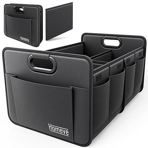Homeve Car Trunk Organizer for SUV, 18.5Gal Large Capacity No-Sag Heavy Duty, Foldable Waterproof Anti-Slip Storage with 12 Pockets, Fit Sedan,Truck, Universal Car Accessories, Black, Large, 2 Compart - Image 1