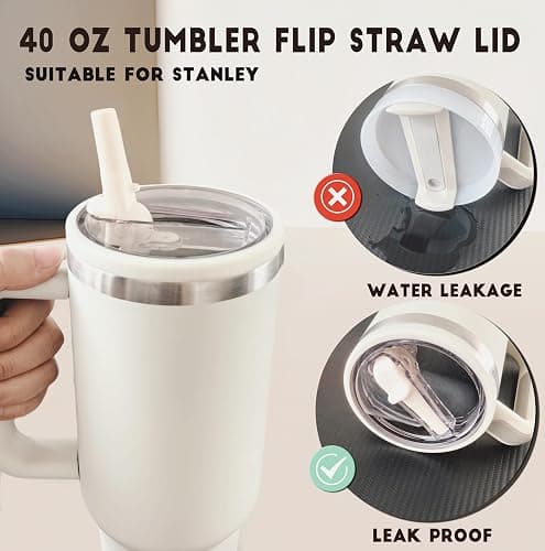Aooiiysd 2 Pack 40 oz Tumbler Flip Straw Lid Replacement – Spill Proof & Splash Resistant Cover for Stanley Quencher – Reusable Accessories for Stanley 40 oz Cup (Blue) thumbnail 4