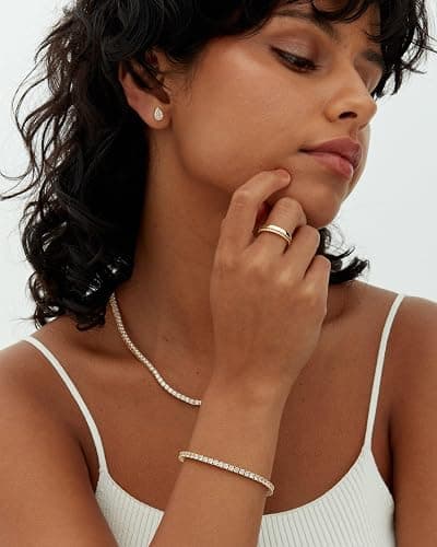 PAVOI 14K Gold Plated 3mm Cubic Zirconia Classic Tennis Bracelet | Gold Bracelets for Women | Size 6.5-7.5 Inch thumbnail 4
