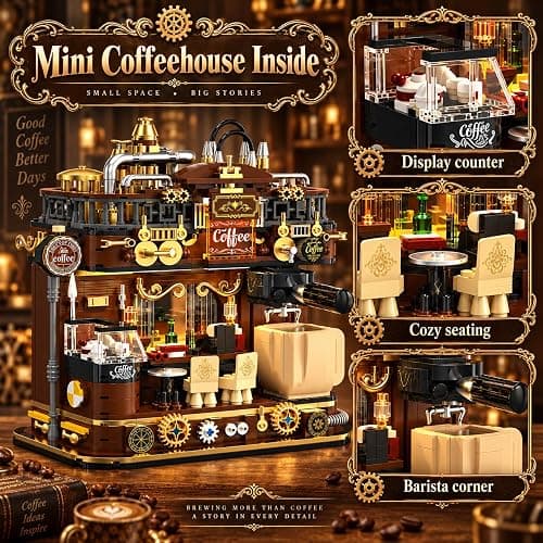 modopia Retro Steampunk Coffee Shop Building Set, Cafe House for Adults | City Retro Corner Tiny Architecture with Light, Vintage Street View Model, Home Bookshelf Decor Gift Ideas thumbnail 5