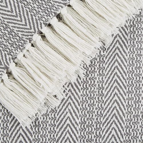 DII Rustic Farmhouse Throw Blanket with Decorative Tassles, Use for Chair, Couch, Bed, Picnic, Camping, Beach, & Just Staying Cozy at Home (50 x 60), Herringbone Stripe Gray thumbnail 5