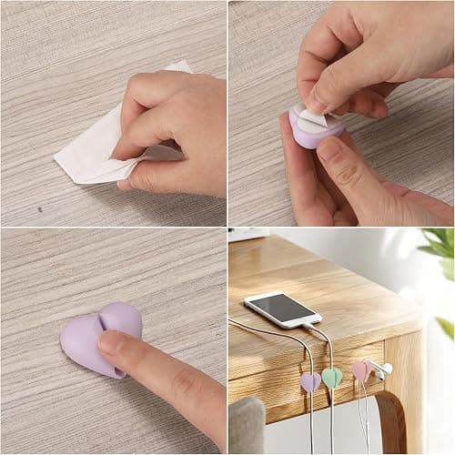 40 Pcs Cable Holder Cord Clips, Adhesive Wire Cord Holder Heart Cable Organizer Clips for Desk, Home, Office, Car, Nightstand (Pink Blue Green Purple) thumbnail 6