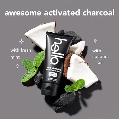 hello Epic Whitening Charcoal Fluoride Free Toothpaste, Activated Charcoal Toothpaste with Coconut Oil, Whitens Teeth Naturally, SLS Free, Fresh Mint, 3 Pack, 4.0 Oz Tubes thumbnail 3