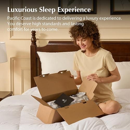 Pacific Coast Bed Pillow, Luxury Hotel Collection Goose Feather and Down Pillow for Sleeping with Classic Diamond Pattern, Medium Supportive, Standard Size 1 Pack thumbnail 7