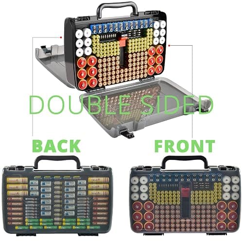 Aptbyte Battery Organizer Storage Holder Box Case with Tester- 269 Batteries Double-Sided Variety Pack, Holds AA AAA 4A C D Cell 9V 3V Lithium LR44 CR2 CR123 CR1632 18650 Button- Grey thumbnail 2