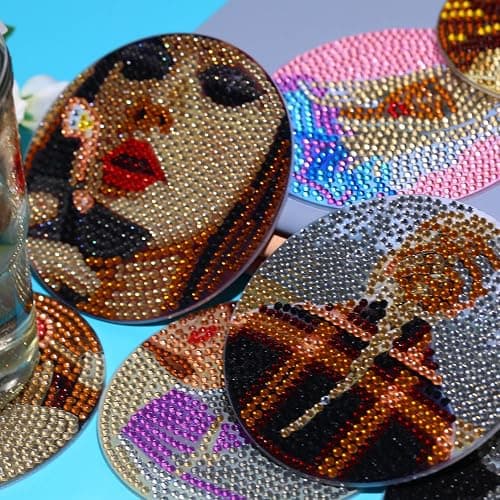 8 PCS Singer Diamond Art Coasters Kits, Pop Star Diamond Painting Coasters with Holder Set of 8, DIY Drink Coasters Art Crafts Supplies for Adults Cup Mat for Home Decor House Warming Gifts Non-Slip thumbnail 7