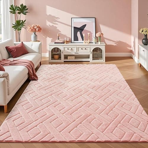 Flagover 3x5 Pink Washable Area Rug for Girls Bedroom, Modern Geometric Shag Non-Slip Living Room Rugs, Fluffy Plush Soft Memory Foam Carpet for Kids Room Nursery Room Dorm Bedside Decor thumbnail 2