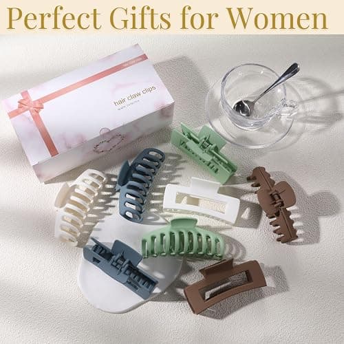 LuSeren 8 Pack Hair Clips for Women 4.3 Inch Large Hair Claw Clips for Women Thin Thick Curly Hair, Big Matte Banana Clips,Strong Hold jaw clips White Light Green Light Brown Light Gray thumbnail 6