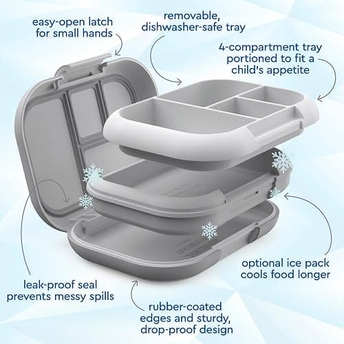 Bentgo Chill Kids Leak-Proof Lunch Box - 4-Compartment Bento Box with Built-In Ice Pack, 3.3 Cup Capacity, PFAS & BPA-Free, Microwave & Dishwasher Safe, Ideal Size for Ages 3 to 7 (Gray) thumbnail 6