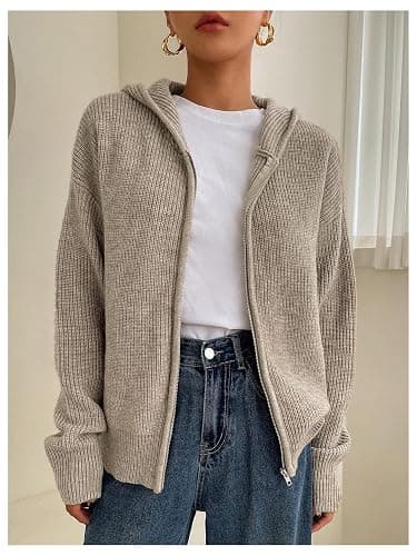 SOLY HUX Zip Up Cardigan for Women Hooded Cardigan Sweater Knitted Drop Shoulder Fall Clothes Winter Hoodies Outerwear thumbnail 3