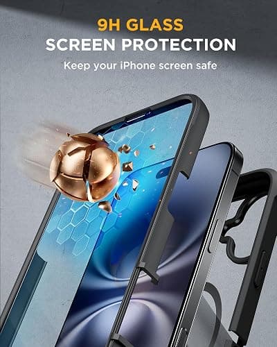 Miracase Magnetic for iPhone 16 Plus Case Full-Body Phone with Built-in Glass Screen Protector, [Compatible with MagSafe] Military Drop Proof 16 Plus Cover Bumper 6.7 inch, Black thumbnail 4