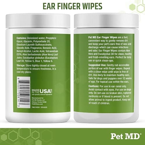 Dog Ear Cleaning Finger Wipes with Aloe Vera & Eucalyptus Oil – Veterinarian Formulated Pet Ear Wipes for Dog Ear Care – Made in USA – 50 Count thumbnail 7