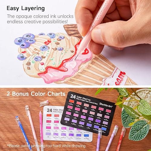 Shuttle Art Colored Pens, 24 Pink & Purple Tone Colors Cute Journal Pens 0.6mm Fine Point Colored Gel Pens for Black Paper Adult Coloring Writing Drawing Journaling Note Taking School Office Home thumbnail 5
