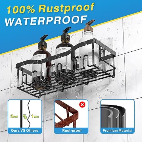 EUDELE Adhesive Shower Caddy, 5 Pack Rustproof Stainless Steel Bath Organizers With Large Capacity, No Drilling Shelves for Bathroom Storage & Home Decor thumbnail 6