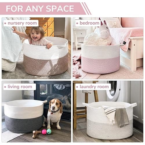 INDRESSME XXXLarge Storage Basket with Handle, Pink Laundry Basket for Nursery Stuffed Animal Storage, Baby Baskets Kids Toy Organizer, 21.7" x 21.7" x 13.8", Pink thumbnail 4