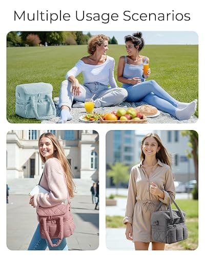 BAGSMART Lunch Bag Women, Double Deck Insulated Lunch Box, Quilted Puffer Lunch Tote, Leakproof, Durable & Reusable Large Lunch Cooler For Work Picnic Travel Meal Prep, Black thumbnail 7