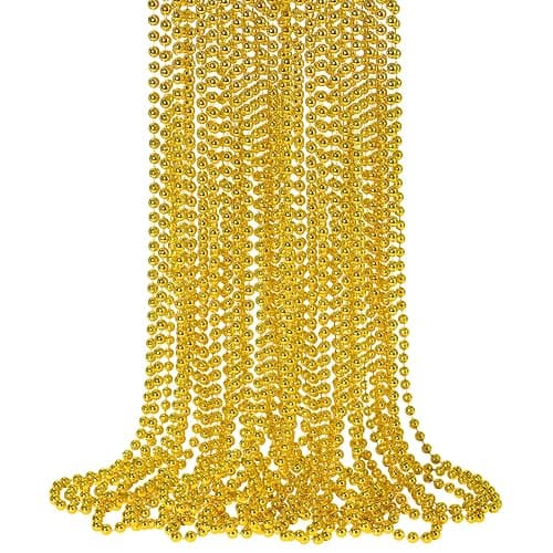SHAOQINLIN 12 PCS Gold Bead Necklace, Mardi Gras Beads Christmas Necklaces 33" Metallic Beaded Costume Party Necklaces for Parade Throws, Wedding, Birthday, Pirate Party Favors - Image 1