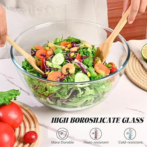 LOVYANXUE 10.6" Glass Salad Bowl with Lid, 4.7 Quart Large Capacity Serving Bowls and Mixing Bowls with Utensils, Versatile Serving Dish for Salads,Fruits,Pasta,Popcorn,Trifle Bowl, Microwave Safe - Clear thumbnail 5