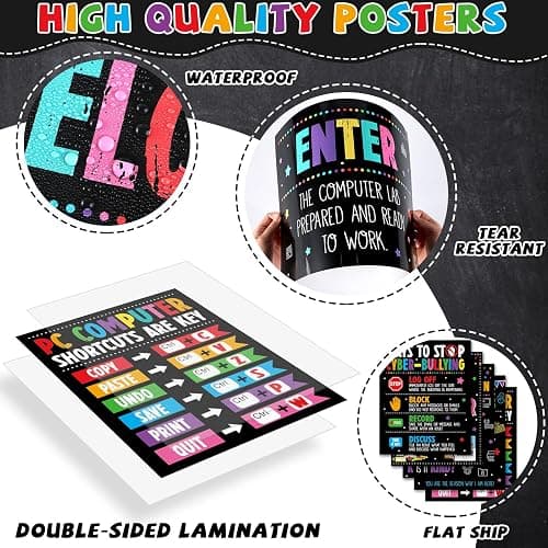 19pcs Computer Lab Poster Computer Science Posters Classroom Rules Decorations Inspirational Technology Digital Keyboard Shortcuts Education Chart PC Decor Wall Art Back to School Teacher Supplies thumbnail 3