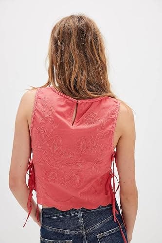 UAURORAO Women Tie Up Tank Top Floral Embroidered Cropped Vest Flower Embroidery Backless Babydoll Going Out Camisole thumbnail 4