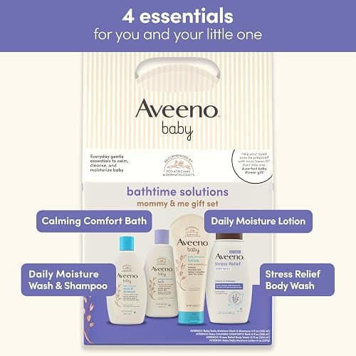 Aveeno Baby Bathtime Solutions Mommy & Me Gift Set, Baby Wash & Shampoo, Calming Bath, Daily Moisturizing Lotion and Stress Relief Body Wash for Mom, Colloidal Oat, Baby Bath Essentials, 4 items thumbnail 2