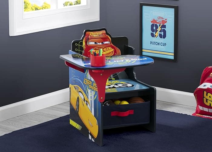 Delta Children Chair Desk With Storage Bin, Disney/Pixar Cars | Kids Chair Desk Includes Fabric Storage Bin and Cup Holder, Low to the Ground for Easy Access, Ideal for Toddlers/Kids Age 3+ thumbnail 2