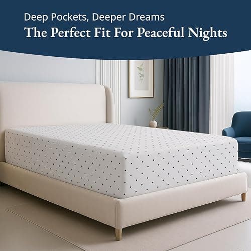 Lane Linen 100% Organic Cotton Queen Size Fitted Sheet Only (60"x80") - Super Soft 100% Cotton Queen Fitted Sheet - Lightweight & Durable Cotton Bed Sheet - Black Polka Dot thumbnail 4