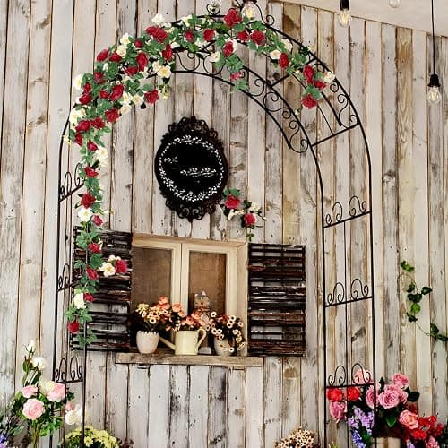WALL | Amazon | Syhood Artificial Rose Garlands Rose Vines Leaves Banners Hanging Fake Floral Garland Flower Vine for Wedding Arch Ceremony Home Garden Outdoor Party Wall Decorations, 14.4 ft(Wine Red,2 Pieces) - Wine Red - 2 thumbnail 4