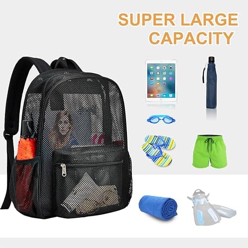 Oraben Heavy Duty Mesh Backpacks for Adults, See Through Backpack Diving Backpack with Adjustable Straps, Swimming, Fitness, Sports, Carry Portable Oxygen Concentrators (Black) - Black thumbnail 5