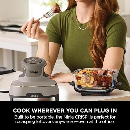 Ninja CRISPi Portable Air Fryer, 3.8L, 4-in-1: Air Fry, Roast, Keep Warm, Recrisp, Space Saving Compact Design, 6 Portions, 2x Removable Glass Containers & Lids, 1700W, Stone Gold FN101UKSTGD thumbnail 10