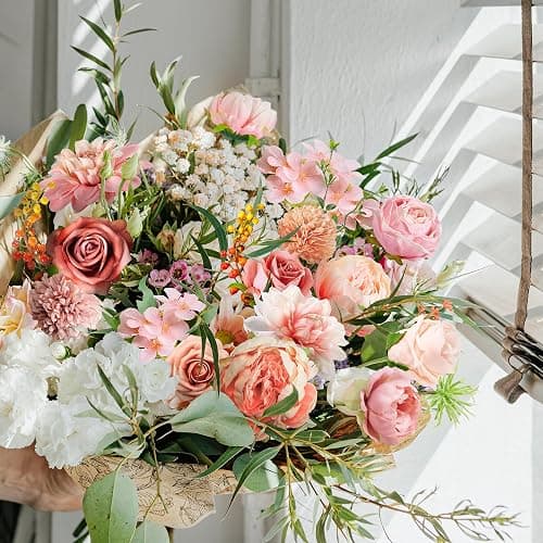YZXZM Artificial Flowers Combo Box, Fake Silk Foam Flower Mix with Wire Stem, DIY Wedding Bridal Bouquet Shower Party Home Décor (30-40 Pieces) (Pink) thumbnail 2