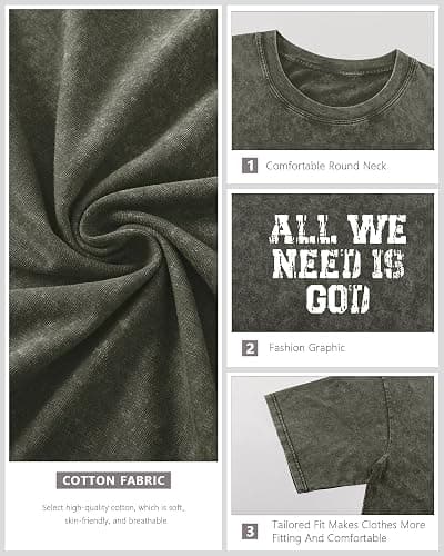 Wrenpies Christian Shirts for Men Inspirational God Faith Jesus Tshirts Oversized Vintage Cross Graphic Tees Acid Wash Tops thumbnail 6