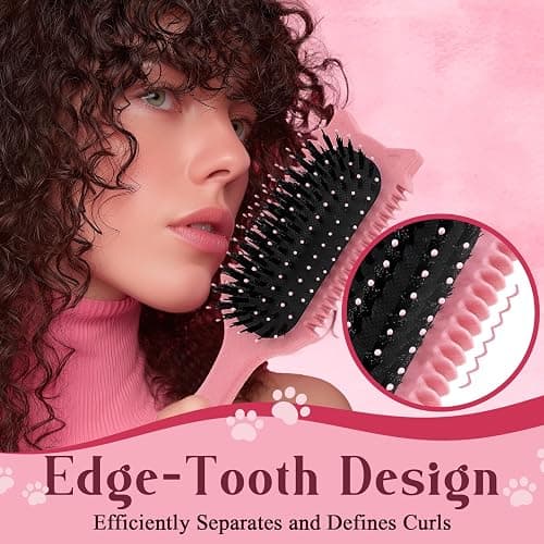 Tcsxady Curly Hair Brush, Curl Defining Brush for Effortless Curly Hair Care, Funny Cat Ear Type Curl Brush Suitable for Wet & Dry Hair,Women and Men,Reduces Frizz (Pink) thumbnail 2