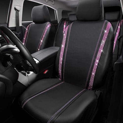 CAR PASS Bling Diamond Car Seat Covers Full Set, Shining Rhinestone Waterproof Faux Leather, Rear with Zipper, Universal Fit Automotive Glitter Crystal Sparkle Strips for Women Girl, Black Pink thumbnail 9