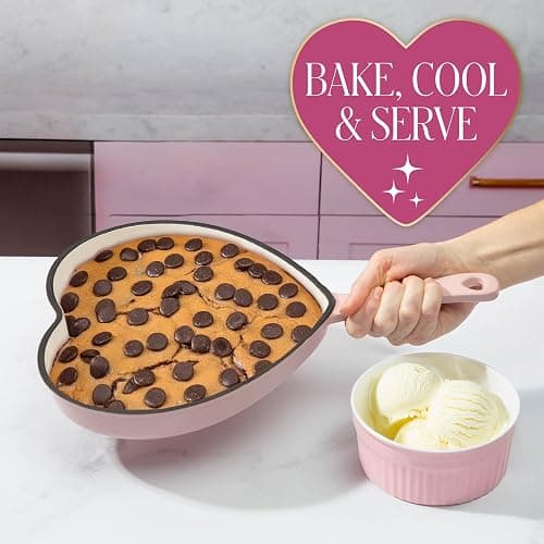 Paris Hilton Enameled Cast Iron Heart Skillet Pan, Superior Heat Retention, Oven Safe, Long-Lasting Enamel, 10-Inch, Pink thumbnail 6