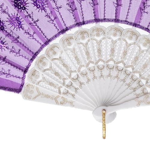 QIRMIZI 10 PACK Fabric Folding Handheld Fans, Perfect for Weddings, Parties, and Dancing,Purple thumbnail 6