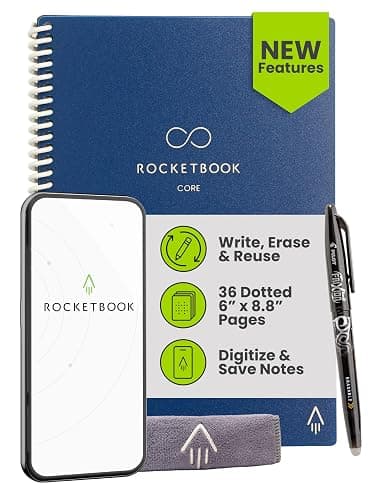 Rocketbook New Core Reusable Spiral Notebook, Executive Size 6x8.8, Navy Blue - Dotted Pages, App-Connected, Erasable, Durable Cover, Ideal for School, Work, and Creative Projects - Image 1