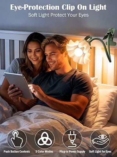DSYHYL Clip on Light Flower Desk Lamp, LED Reading Light 3 Color Modes Eye-Caring Book Light Flexible Gooseneck Bedside Clip on Lamp for Desk Piano Office Bed Headboard Dorm (Green Lamp) thumbnail 5