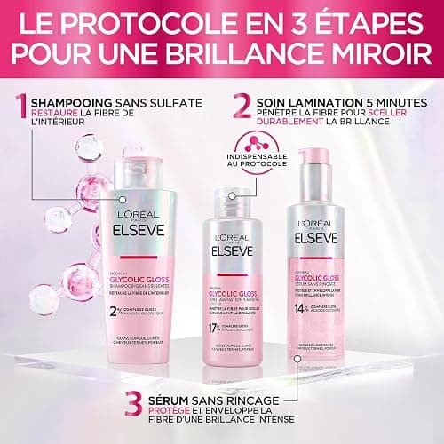 L'Oréal Paris - Protocole Soin Gloss Brillance Miroir - Pour Cheveux Ternes - Enrichi en Acide Glycolique - Sans Sulfates - Elseve Glycolic Gloss Ultimate - 3 Produits thumbnail 6