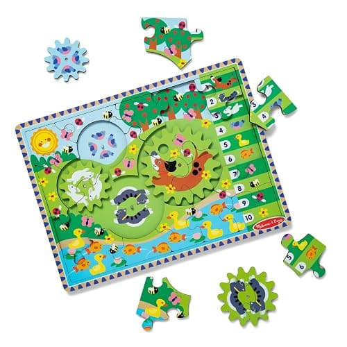 Melissa & Doug Wooden Animal Chase Jigsaw Spinning Gear Puzzle – 24 Pieces Wooden Puzzle for Toddlers and Preschoolers, for Boys and Girls Ages 3+ - Image 1