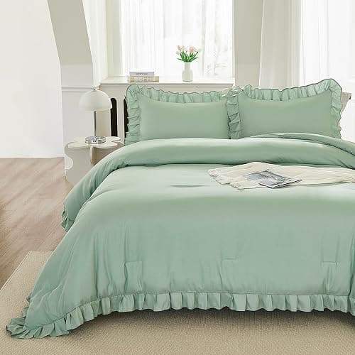 Andency Green Queen Comforter Set, 3 Pieces Farmhouse Shabby Chic Bedding | Bed Set for Queen Bed, All Season Soft Lightweight Polyester Bed Set for Men Women thumbnail 9