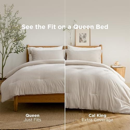 Bedsure Queen Comforter Set - Beige Soft Bedding for All Seasons, Cationic Dyed Bed Set, 3 Pieces, 1 Queen Size Comforter (90"x90") and 2 Pillow Shams (20"x26"+2") thumbnail 4