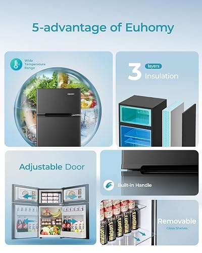 EUHOMY Mini Fridge with Freezer, 3.2 Cu.Ft Mini Refrigerator, Dorm Fridge with 2 Door For Bedroom/Apartment/Office-Food Storage Cooling Drink, Black thumbnail 6